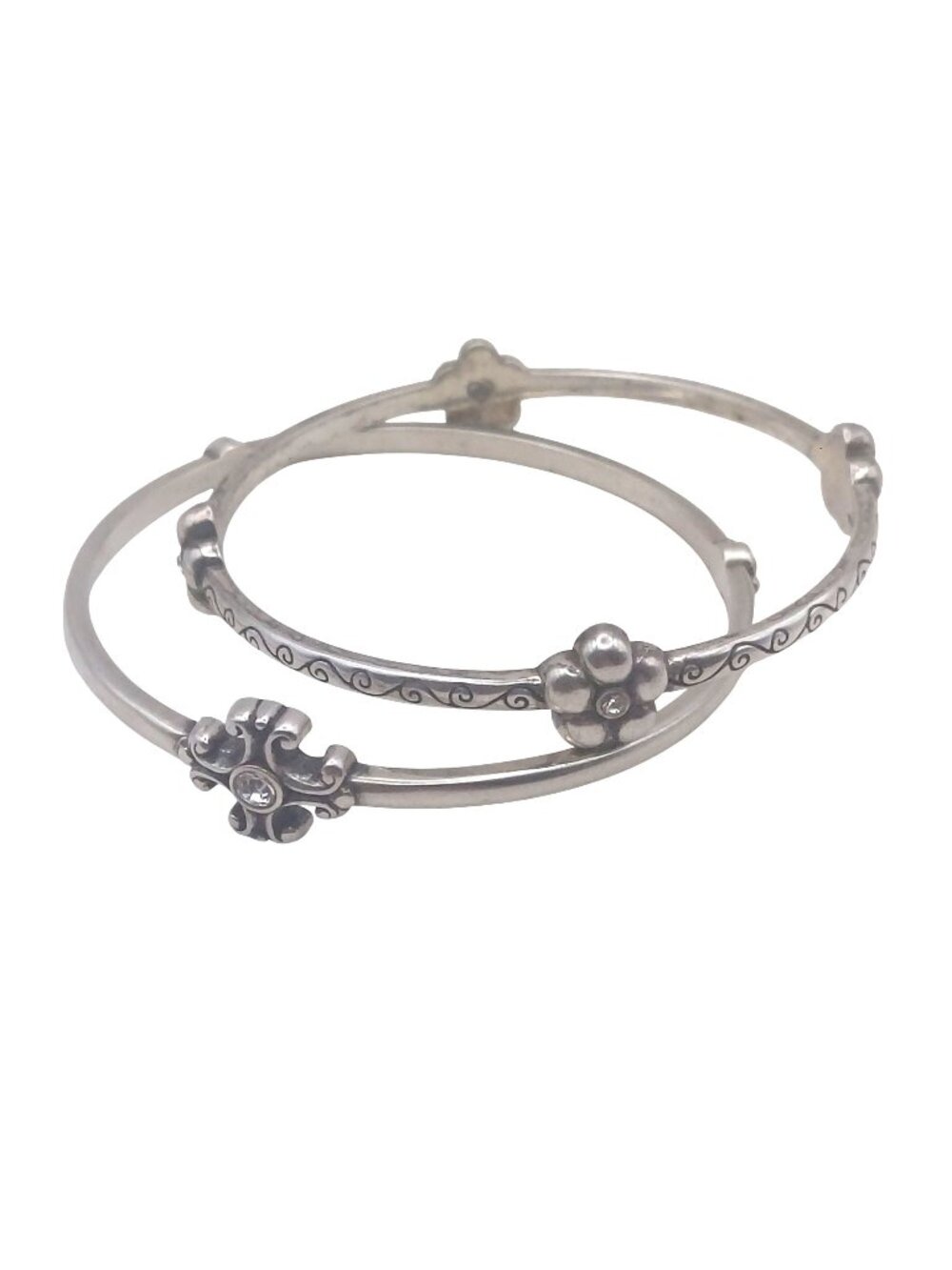 Brighton Bangle Bracelet Set Of 2 Silver Plated Crystal Retired Signed Stackable